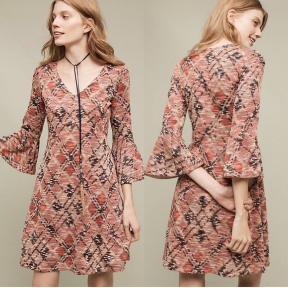 Maeve Anthropologie Erina Swing Dress Women’s Size XL Mini Long Sleeve Pink - Picture 1 of 9